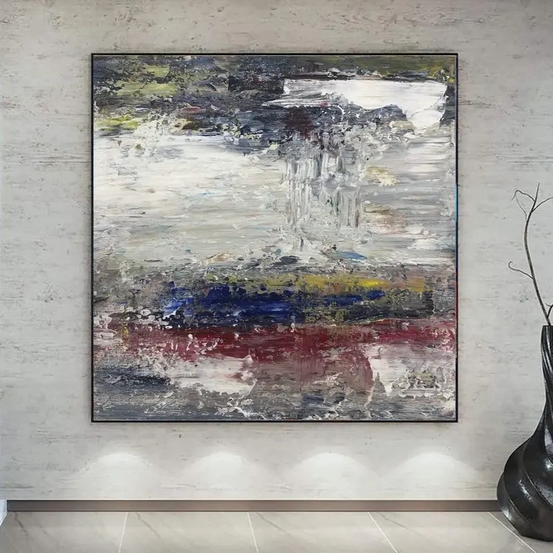 Abstract Landscape Painting Canvas Colorful Wall Art Vivid Color Painting Heavy Textured Wall Art White Artwork Modern Fine A...