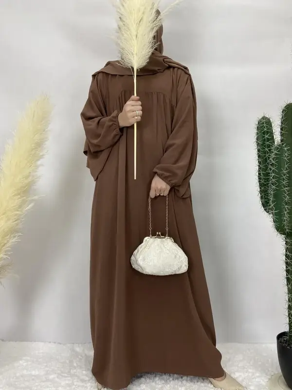 Arabic Clothing-women's Plain Drop Shoulder Kaftan without Hijab, Casual Long Sleeve Round Neck Long Dress for Daily Wear, Wo...