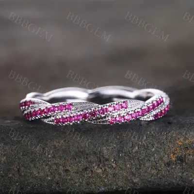 Twisted Ruby Wedding Band Unique Ruby Matching Stacking Band In White Gold