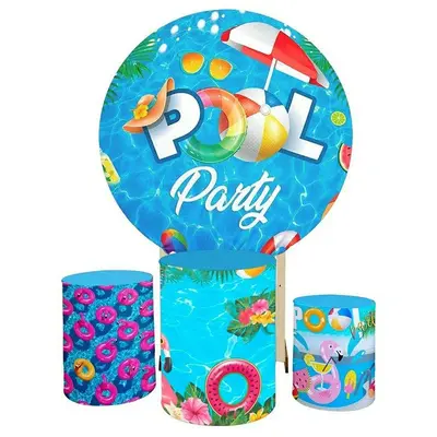 Aperturee Circle Summer Pool Party Happy Birthday Backdrop Kit | Circle Party Backdrop | Birthday Round Backdrop Cover | Roun...