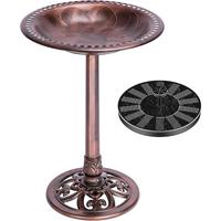 VIVOHOME Polyresin Antique Outdoor Golden Garden Bird Bath and Solar Powered Round Pond Fountain Combo Set
