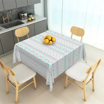 Blue Pink Triangle Black Dots Stripes Tablecloth - Aperturee