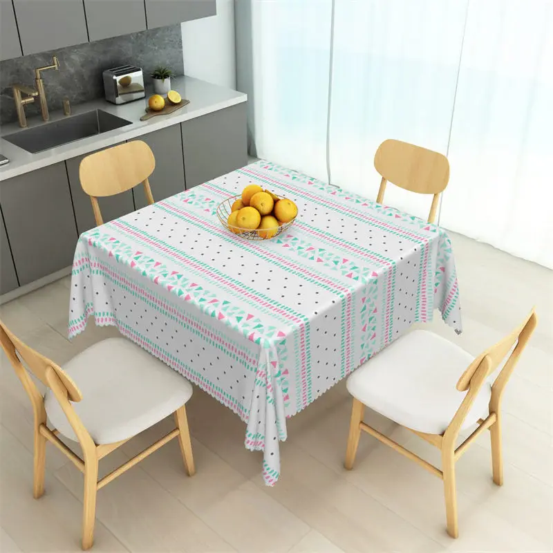 Blue Pink Triangle Black Dots Stripes Tablecloth - Aperturee