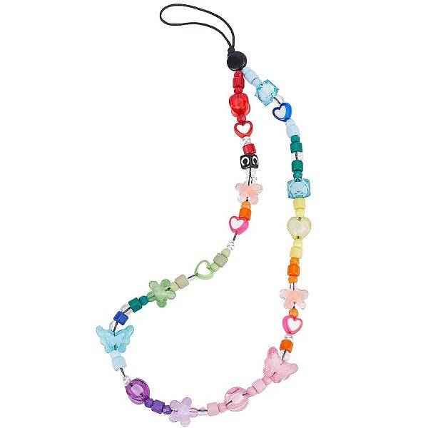 Rainbow Resin Beaded Mobile Phone Lanyard Wrist Strap