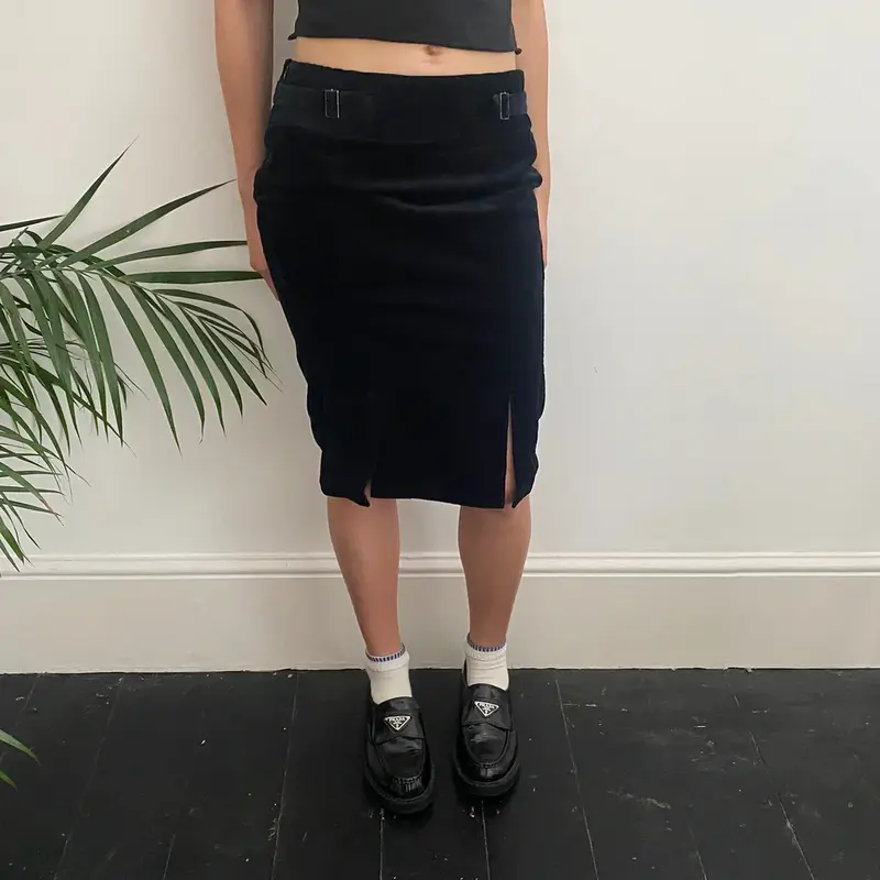 Costume National Cord Skirt - 30W UK 10 Navy Cotton Blend