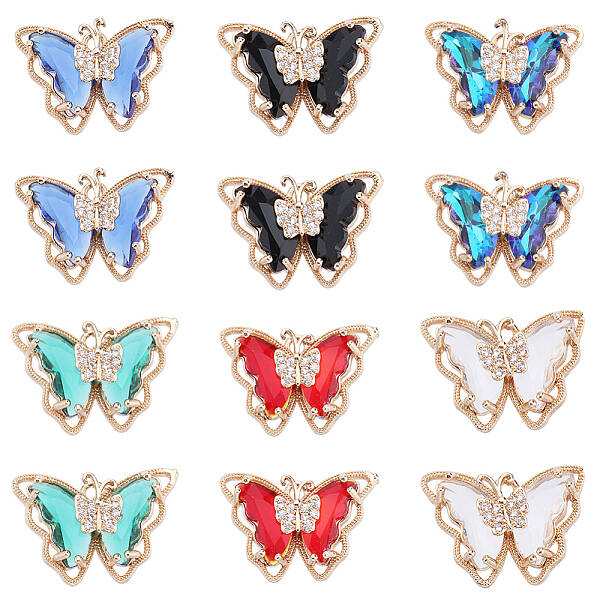 24Pcs 6 Colors Brass with Glass Pendants