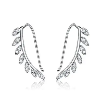 Sterling Silver Cubic Zirconia Leaves Climber Earrings