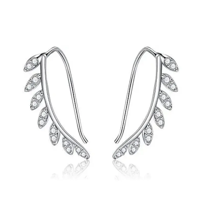 Sterling Silver Cubic Zirconia Leaves Climber Earrings