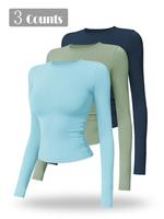Women's Solid Long Sleeve Sports Tee, Sporty Round Neck T-shirt for Yoga Gym Workout Running Exercise, Ladies Sportswear for ...