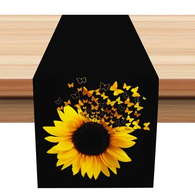 Yellow Black Sunflower Butterfly Summer Table Runner - Aperturee