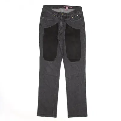 JECKERSON Faux Suede Patch Jeans Black Denim Regular Straight Womens W28 L31