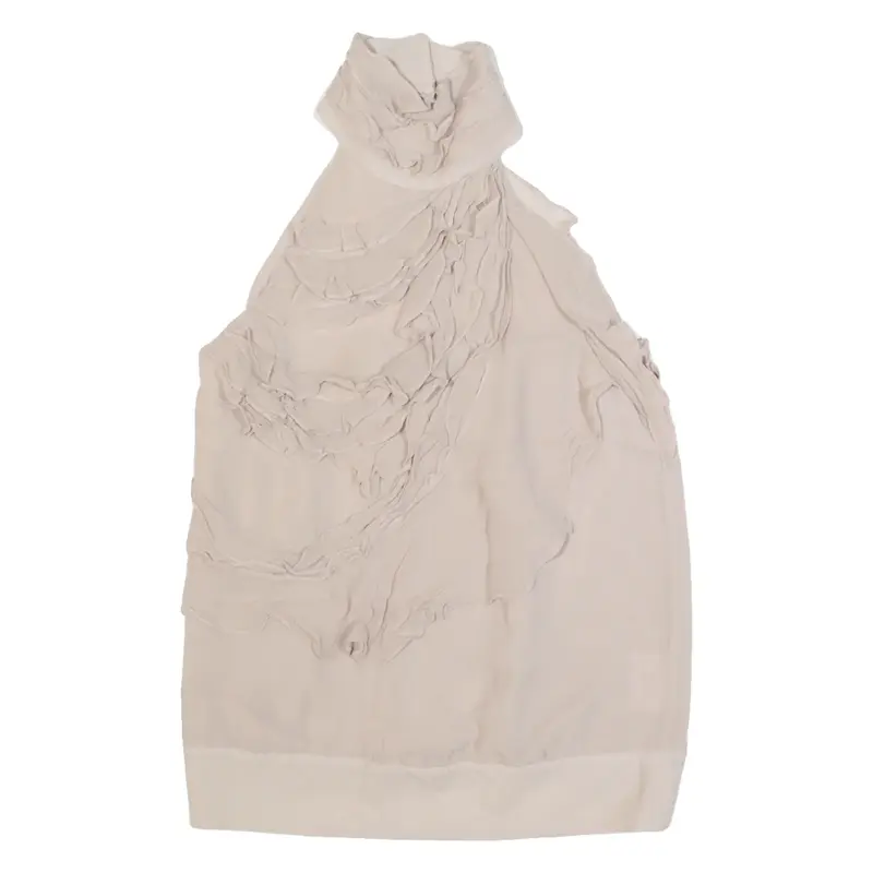 KAREN MILLEN Womens Halter Neck Vest Cream High Neck Sleeveless Silk UK 8