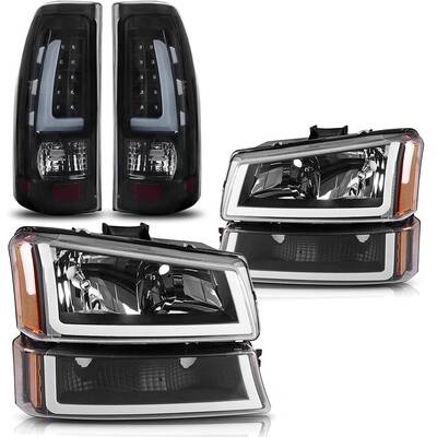 YITAMOTOR® LED 2003-2006 Chevy Silverado Headlights Taillights Black Housing Headlamps + LED Taillights