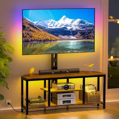 TV Stand with Mount and Power Outlet, Swivel TV Stands Mount with LED Lights for 32/45/55/60/65 inch TVs, Entertainment Cente...
