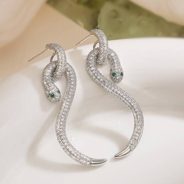Snake Brass Cubic Zirconia Dangle Stud Earrings for Women