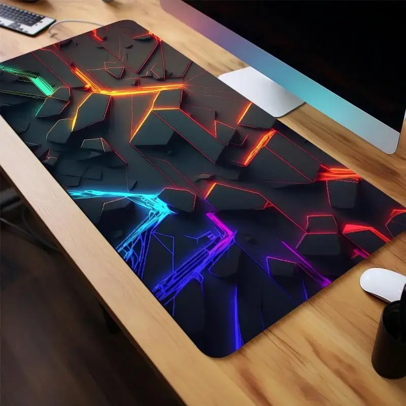 Technology Printing Neon Cool Pattern Large Gaming Mouse Pad, 1 Count Non-slip Computer Mat, E-sports Office Keyboard Pad, G...