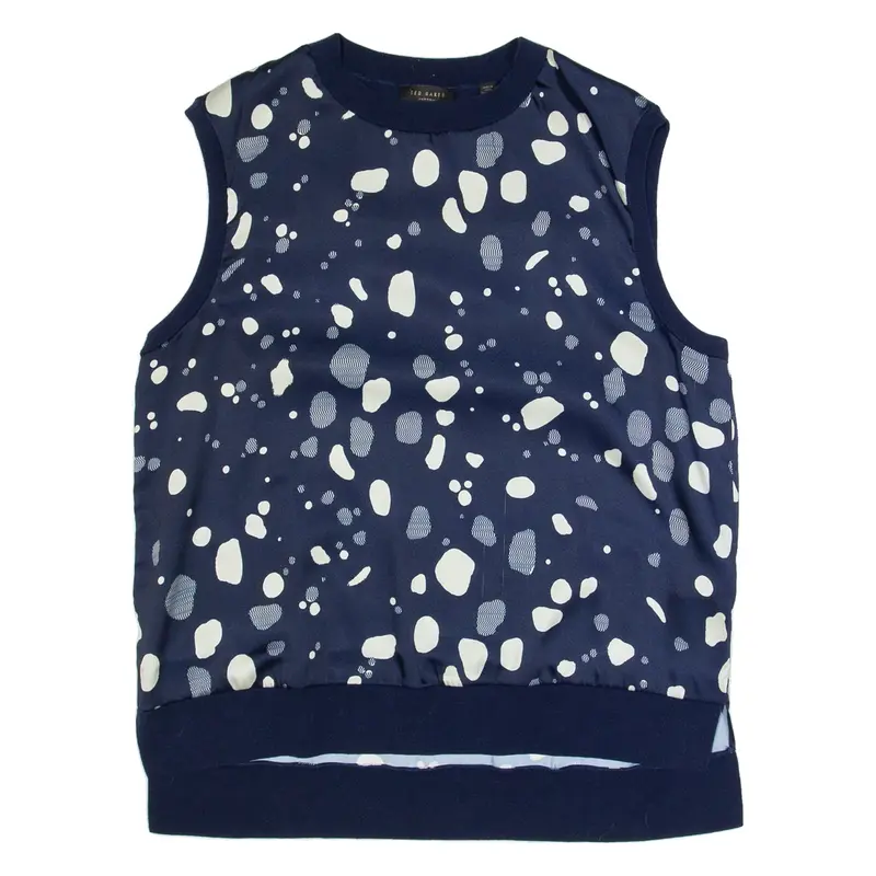 TED BAKER Womens Printed Vest Blue Sleeveless Silk Spotted L
