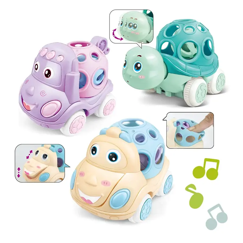 Cartoon Animal Design Car Toys, 3 Counts/set Cute Rattle Pull Back Car Toy, Early Education Car Toy Set for Gift