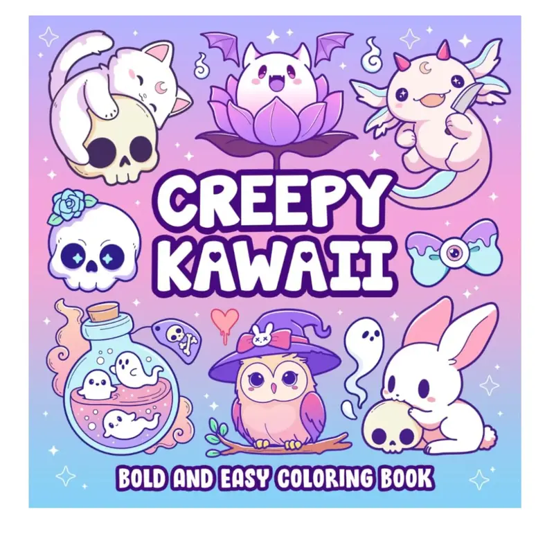 Creepy Kawaii Bold And Easy Coloring Book: Cute and Spooky Pastel Goth Simple Coloring Pages for Adults and Teens Whimsical I...