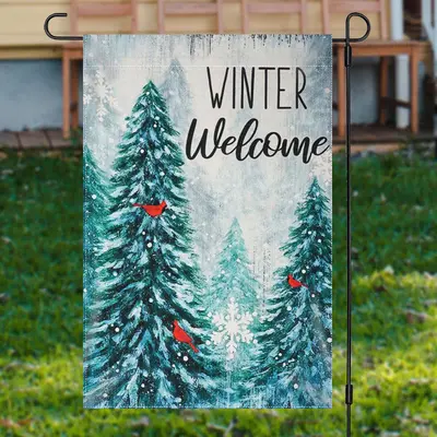 Winter Welcome Snowy Forest Christmas Garden Flag - Aperturee