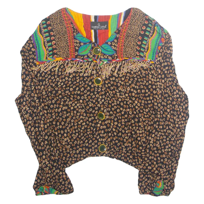 CAROLE LITTLE Womens Printed Blouse Brown V-Neck Long Sleeve Crazy Pattern L
