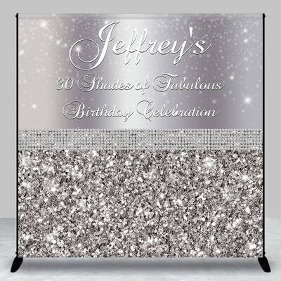 Silver Sequin Diamonds Custom 30th Birthday Backdrop - Aperturee