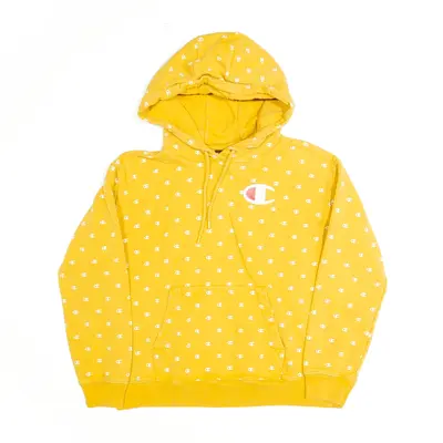 CHAMPION Logo Yellow Pullover Hoodie Womens XS