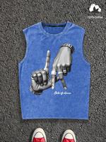 Men's Letter Print Denim-Effect Print Tank Top, Regular Fit Casual Sleeveless Round Neck Top for Summer, Fashion Men's Clothe...