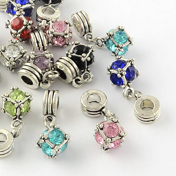 Large Hole Cube Alloy Rhinestone European Dangle Charms