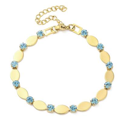 304 Stainless Steel Aquamarine Rhinestone Link Chain Bracelets for Women