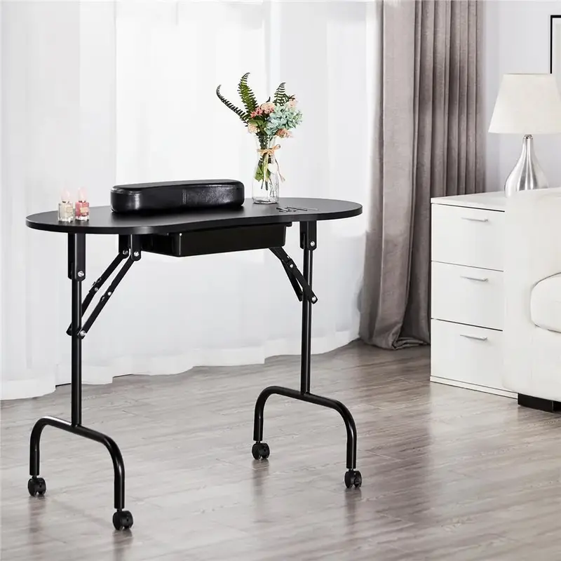 Yaheetech 37-inch Portable & Foldable Manicure Table Nail Desk Workstation with Large Drawer/Client Wrist Pad/Controllable Wh...