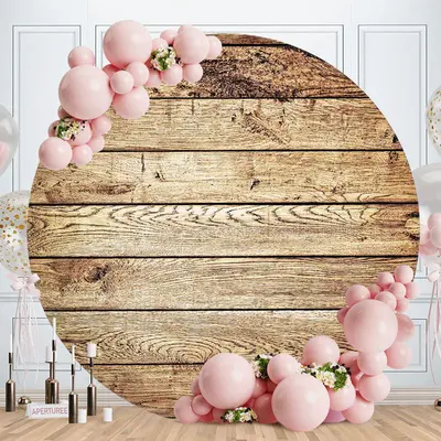 Aperturee Old Brown Round Wood Birthday Decoration Backdrop