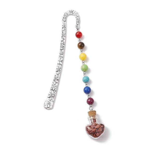 7 Chakra Gemstone Bead & Natural Red Jasper Glass Heart Wishing Bottle Pendant Bookmarks