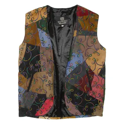 MANEBO Mens Waistcoat Brown Leather Crazy Pattern L