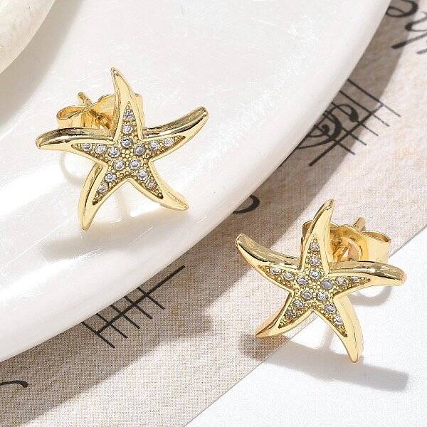Brass Micro Pave Clear Cubic Zirconia Stud Earrings