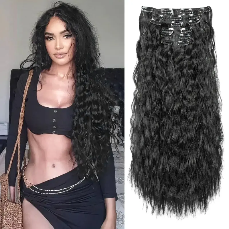 Fall Deals For You:REECHO Clip-in Long Wavy Synthetic Hair Extension 24 Inch 6PCS Thick Hairpieces Natural Soft Fiber Doubl...