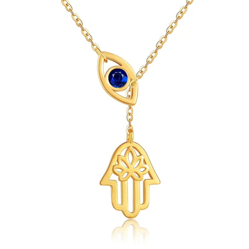 14K Gold Crystal Evil Eye Adjustable Y Necklace