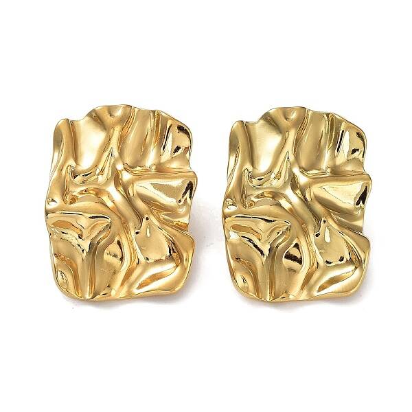 Ion Plating(IP) 304 Stainless Steel Textured Rectangle Ear Studs for Women