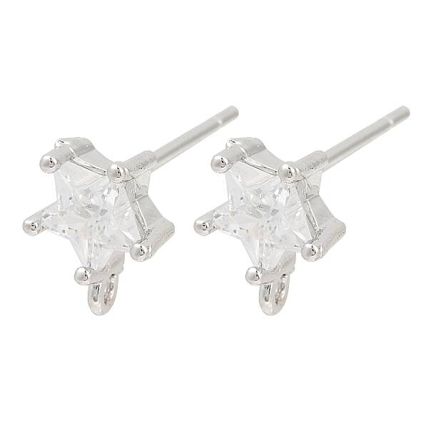 Brass Micro Pave Clear Cubic Zirconia Stud Earring Findings