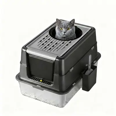 Garvee Extra Large Stainless Steel Cat Litter Box, High Enclosed Sides, Leak-Proof Turn Over Lid, Easy to Clean Large Enclose...