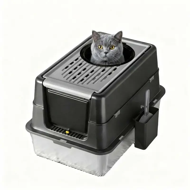 Garvee Extra Large Stainless Steel Cat Litter Box, High Enclosed Sides, Leak-Proof Turn Over Lid, Easy to Clean Large Enclose...
