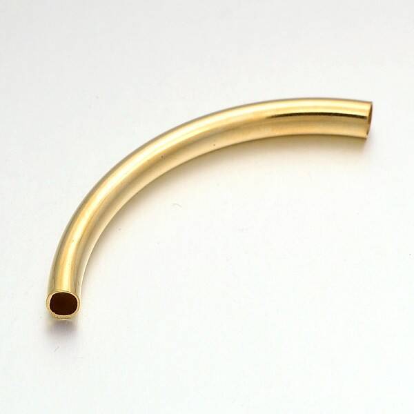 Light Gold Plated Long Brass Curved Tube Beads