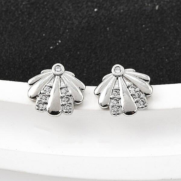 Brass Micro Pave Clear Cubic Zirconia Stud Earrings