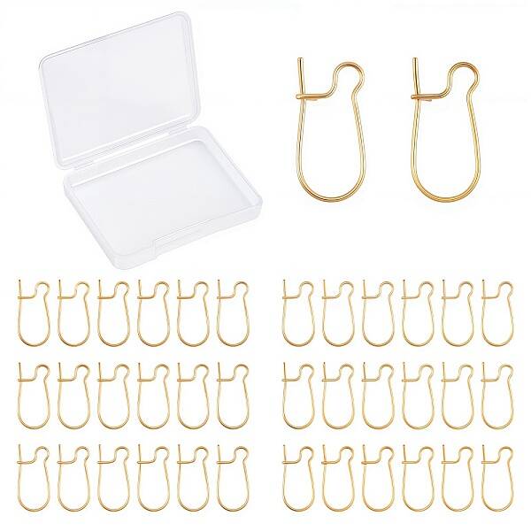 CREATCABIN 1 Box 100pcs Kidney Ear Wires 18K Gold Plated U-shaped Earring Hooks Earring Components Long Dangle Earrings DIY J...