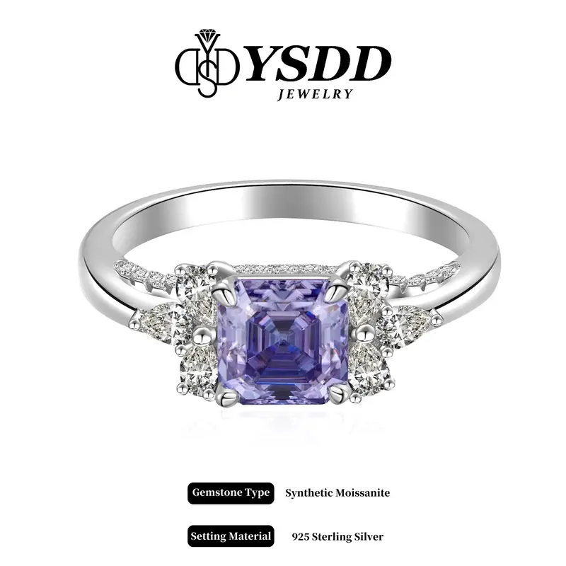 【#332 Larissa】Delicate 1CT Iris Purple Asscher Cut Synthetic Moissanite Rings in 925 Sterling Silver for Women Sterling S...