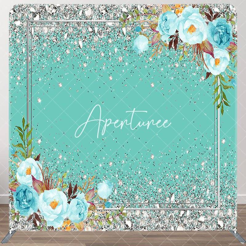 Aperturee Green Silver Diamond Floral Pillow Cover Backdrop, 6X6FT(1.8X1.8M), 111 USD, square double-sided backdrops, DSZYHD1...