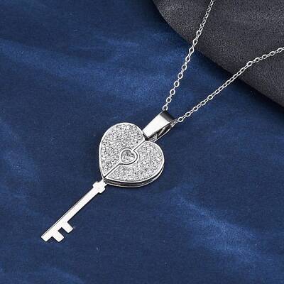 304 Stainless Steel Polymer Clay Rhinestones Key Openable Pendant Necklaces for Women