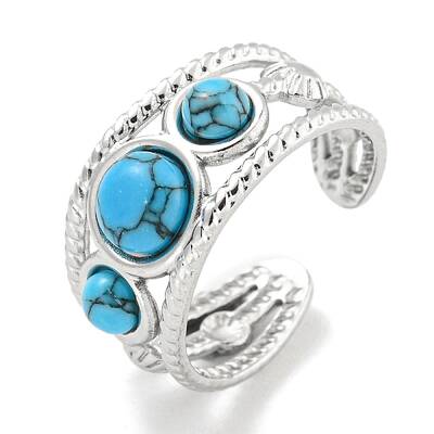 304 Stainless Steel Synthetic Turquoise Cuff Rings