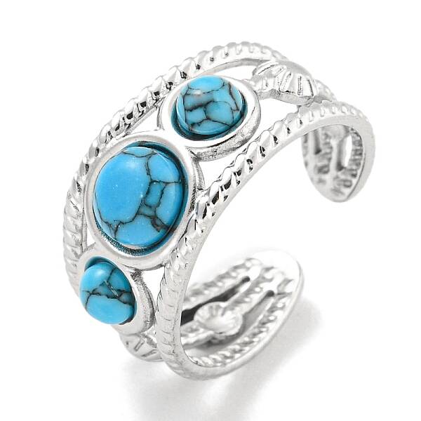 304 Stainless Steel Synthetic Turquoise Cuff Rings