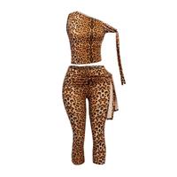Women's Printed One Shoulder Tie Detail Capri Leggings Set - Womenswear, Top